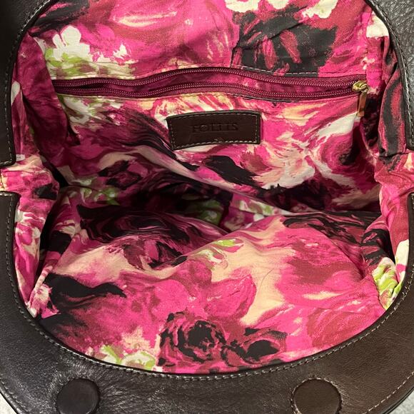 Follis Laced Julia Brown Leather Soft Unique Clam Hand Purse - Picture 5 of 6